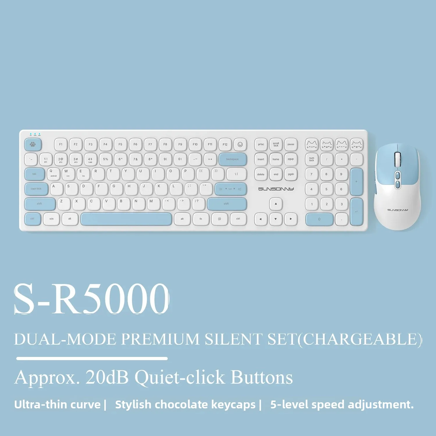 Gaming Keyboard And Mouse Wireless - ชุดคีย์บอร์ดและเมาส์แบบเงียบน่ารัก คีย์บอร์ดโค้งตามหลักสรีรศาสตร์พร้อมปุ่มโค้งมน ใช้งานได้กับแล็ปท็อป/แมค