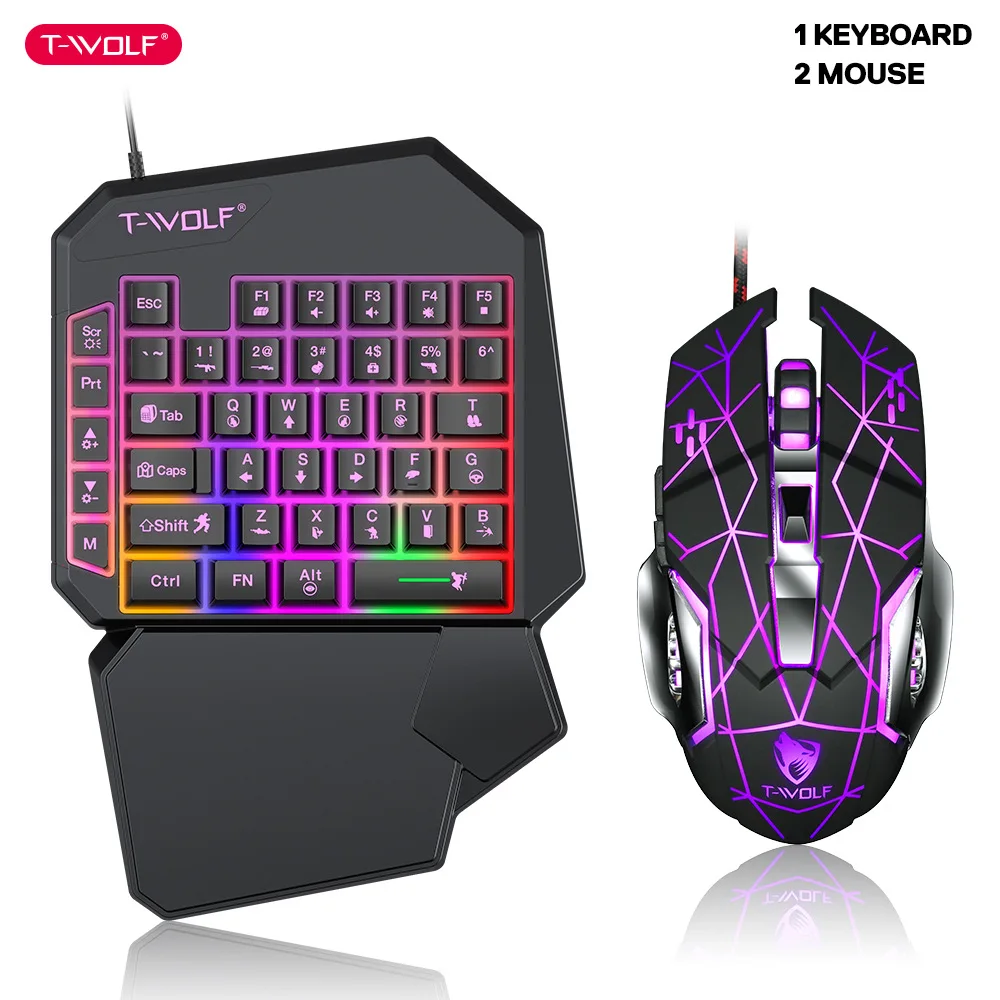 Gaming Keyboard Hand - คีย์บอร์ดมือเดียว TF900 T-WOLF บัลลังก์เซ็ตเกมเรืองแสงมือถือกินไก่อุปกรณ์เสริมสำหรับเล่นเกม