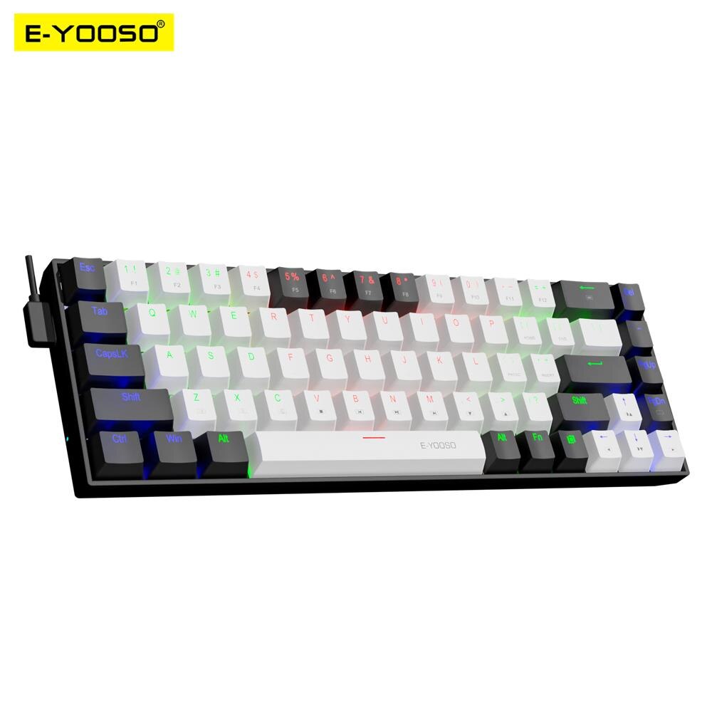 Gaming Keyboard E Yooso - คีย์บอร์ดแบบมีสายสำหรับเล่นเกมมีกลไกขนาดเล็กบาง E-YOOSO สวิตช์สีแดง68คีย์ภาษารัสเซียโปรตุเกสสำหรับคอมพิวเตอร์คอมพิวเตอร์แล็ปท็อป