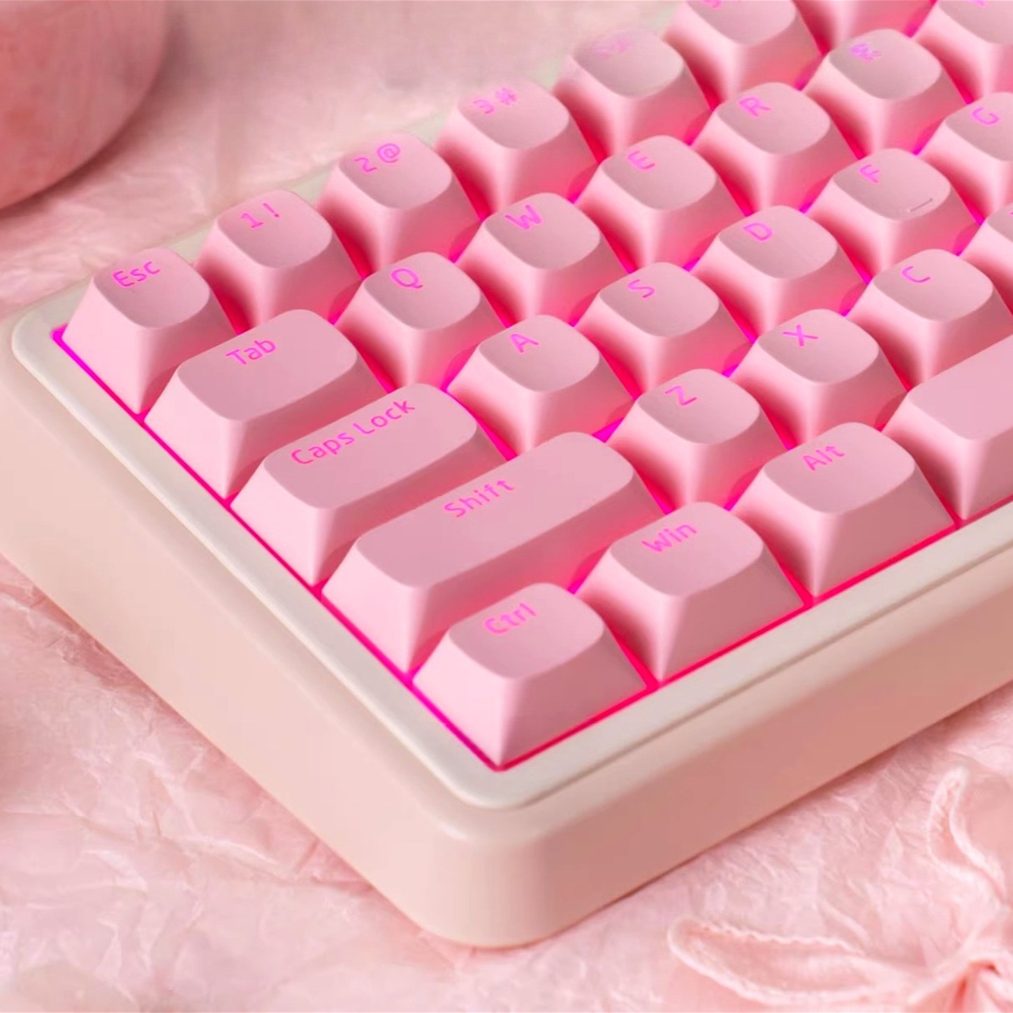 Keyboard Gaming Transparent - ชุดคีย์แคชน่ารักสีชมพูแบบใส OEM PBT+PC 133 คีย์ เหมาะสำหรับคีย์บอร์ดแบบกลไกขนาด