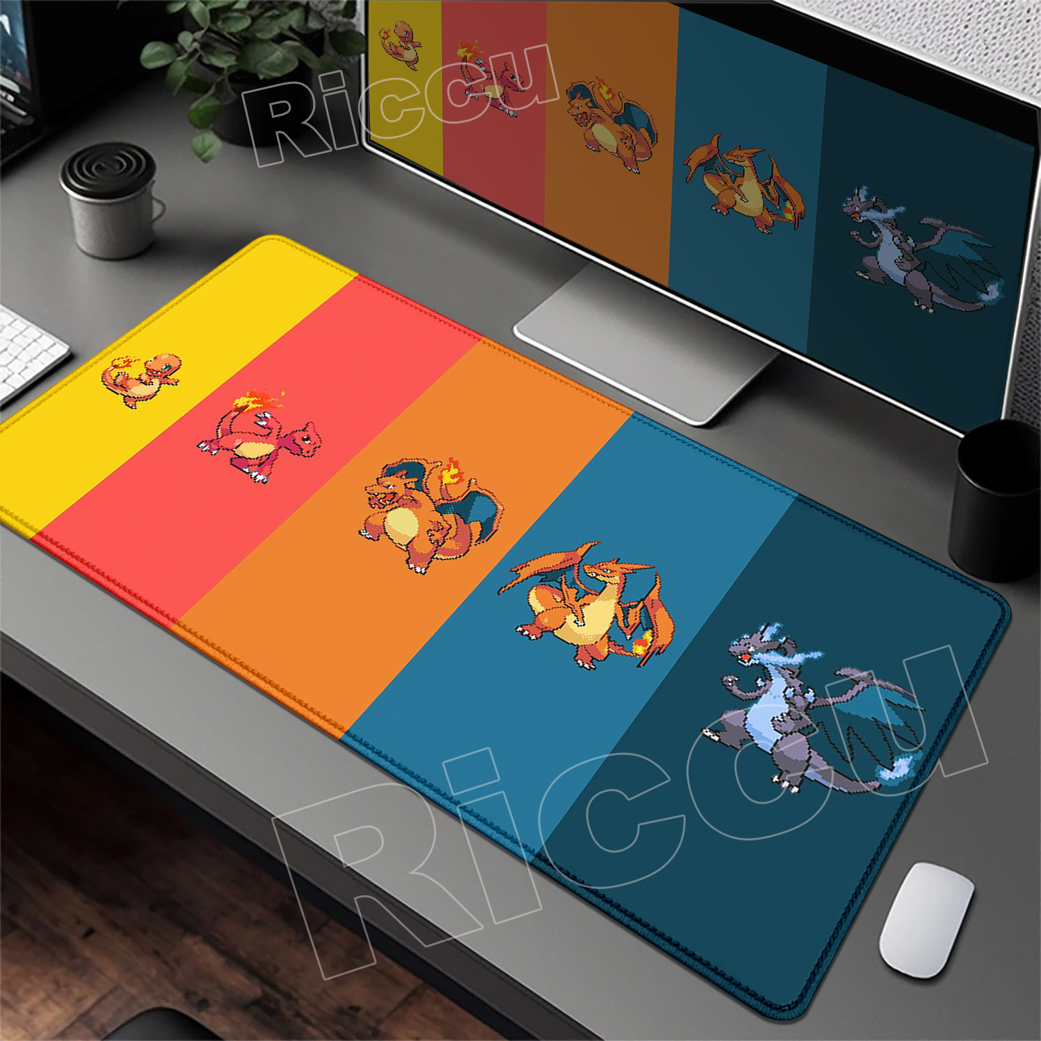 Gaming Keyboard Typewriter - แผ่นรองเมาส์ HD Print P-pokemon-C-Charizard แผ่นรองเมาส์ แผ่นรองโต๊ะพร้อมแผ่นรอง