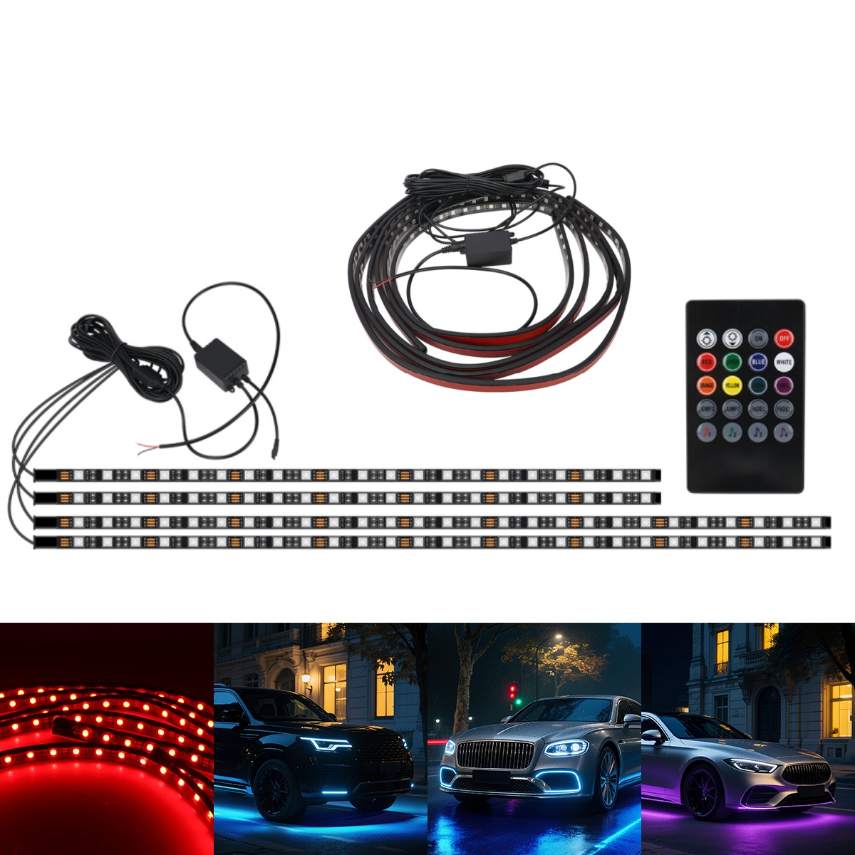 Rgb Underglow Strip - ไฟใต้ท้องรถยนต์ RGB ขนาด 90+120 ซม. แถบไฟนีออนแบบยืดหยุ่น