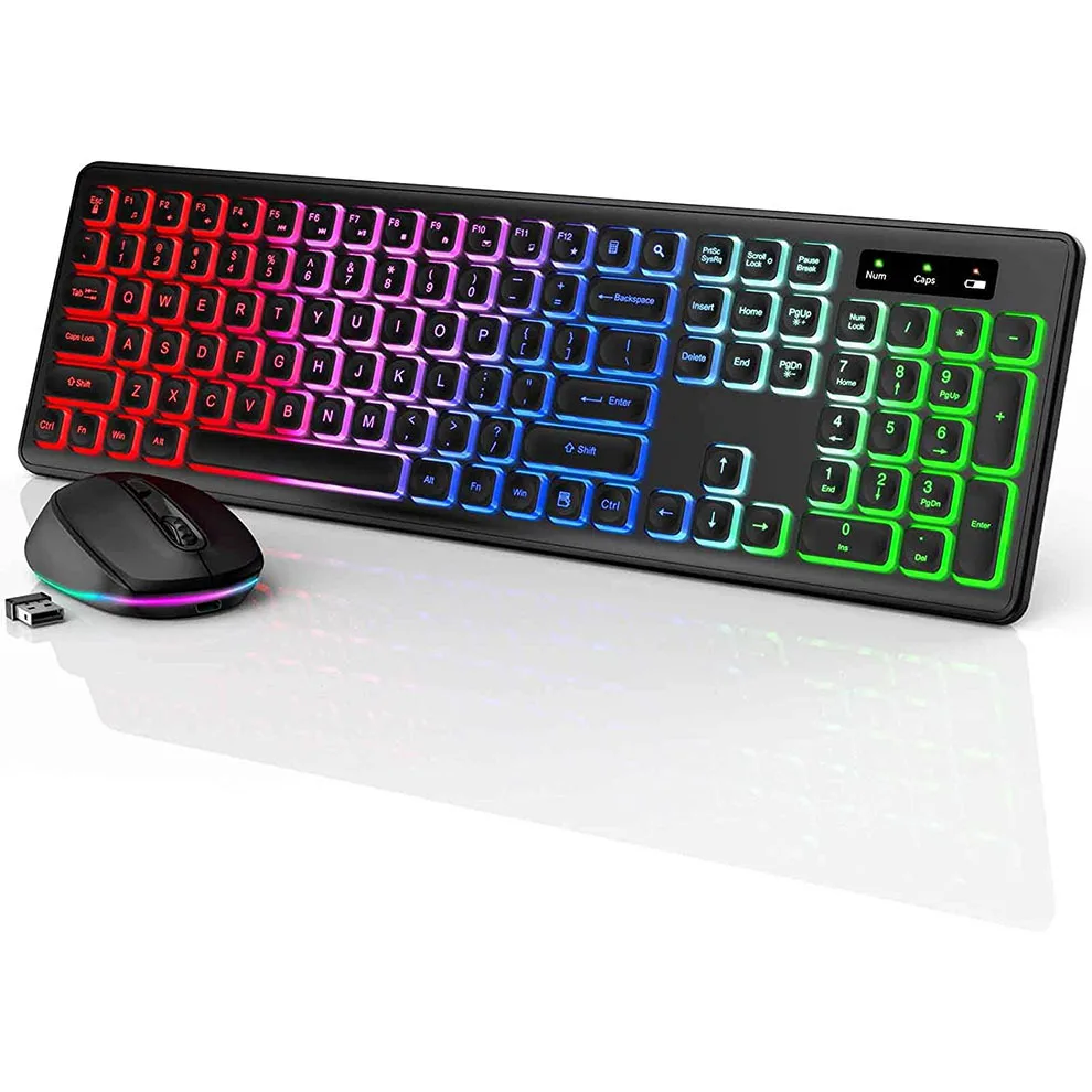 Gaming Keyboard Mouse Set - คีย์บอร์ดไร้สายและเมาส์ Combo Backlit ชุดคีย์บอร์ดไร้สายแบบชาร์จไฟได้ USB Cordless
