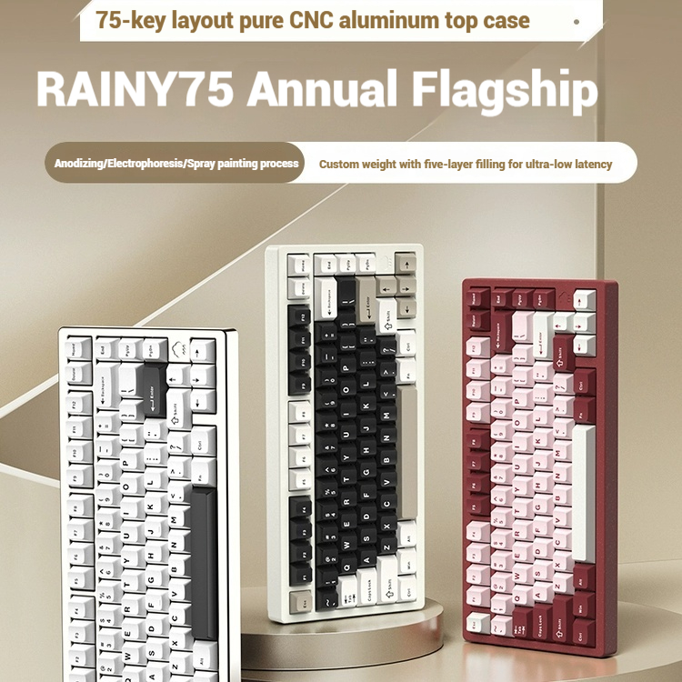 Gaming Keyboard Bluetooth - คีย์บอร์ดเกมมิ่งไร้สายบลูทูธ RAINY75 ตัวเครื่องอะลูมิเนียม คอนโทรลเลอร์สำหรับอีสปอร์ต ของขวัญที่สมบูรณ์แบบสำหรับวันเกิดและวันที่ฝนตก