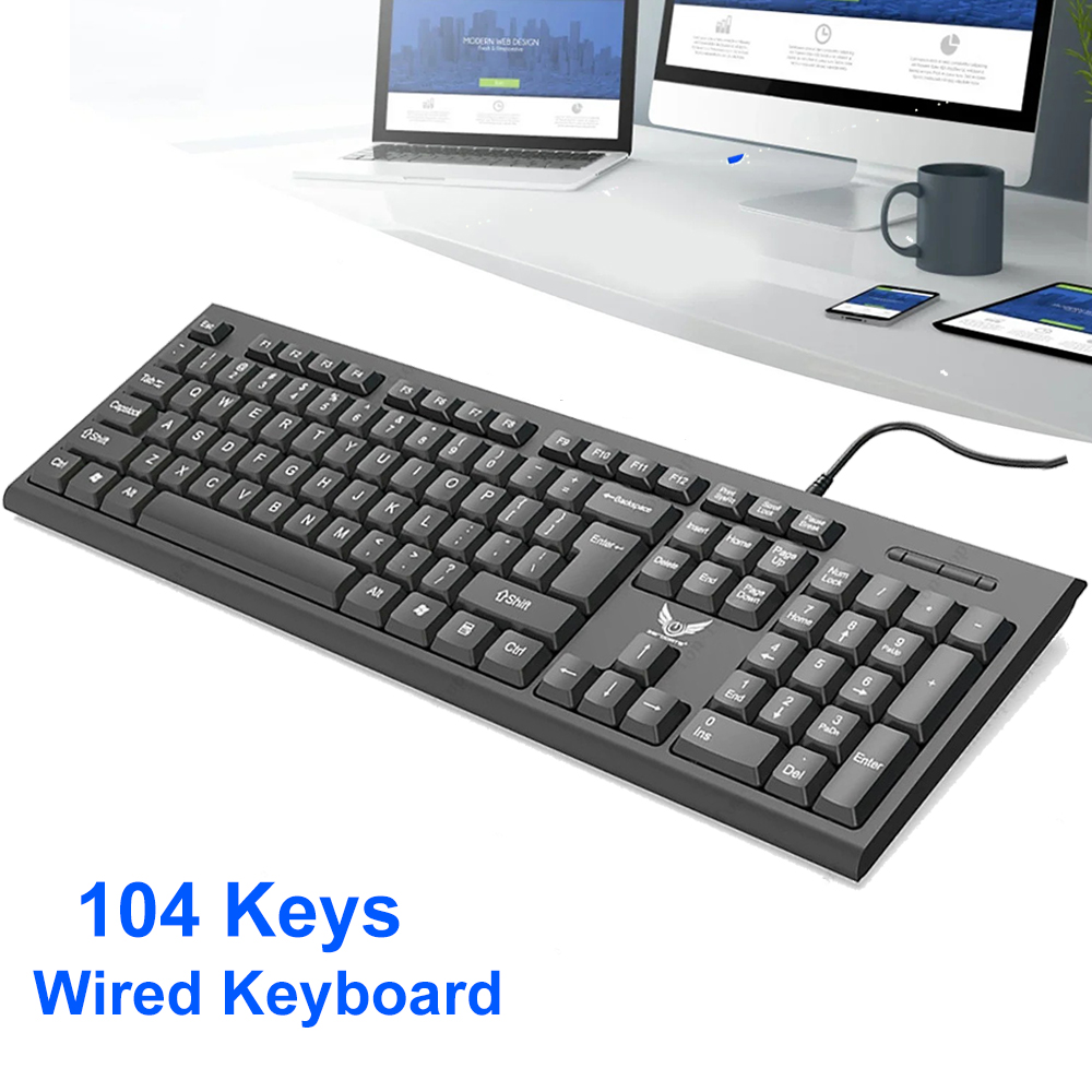Gaming Keyboard Budget - 104 คีย์คีย์บอร์ดแบบมีสาย USB การออกแบบตามหลักสรีรศาสตร์คีย์บอร์ดสําหรับเล่นเกมแป้นพิมพ์มาตรฐานแป้นพิมพ์แล็ปท็อปสําหรับแล็ปท็อปสํานักงานเดสก์ท็อป