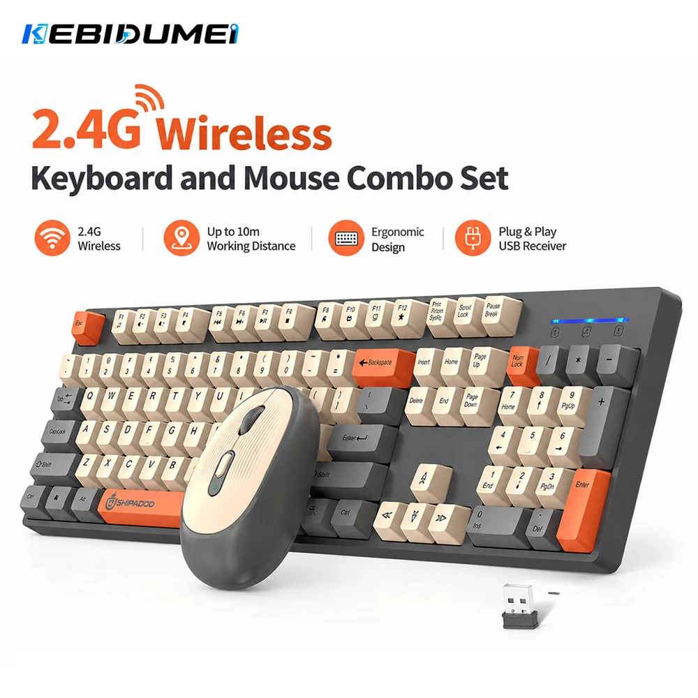 Gaming Keyboard Mouse Set - KEBIDUMEI ชุดคีย์บอร์ดและเมาส์ไร้สาย 2.4G พร้อมเมาส์ไร้สายปรับค่า DPI ได้