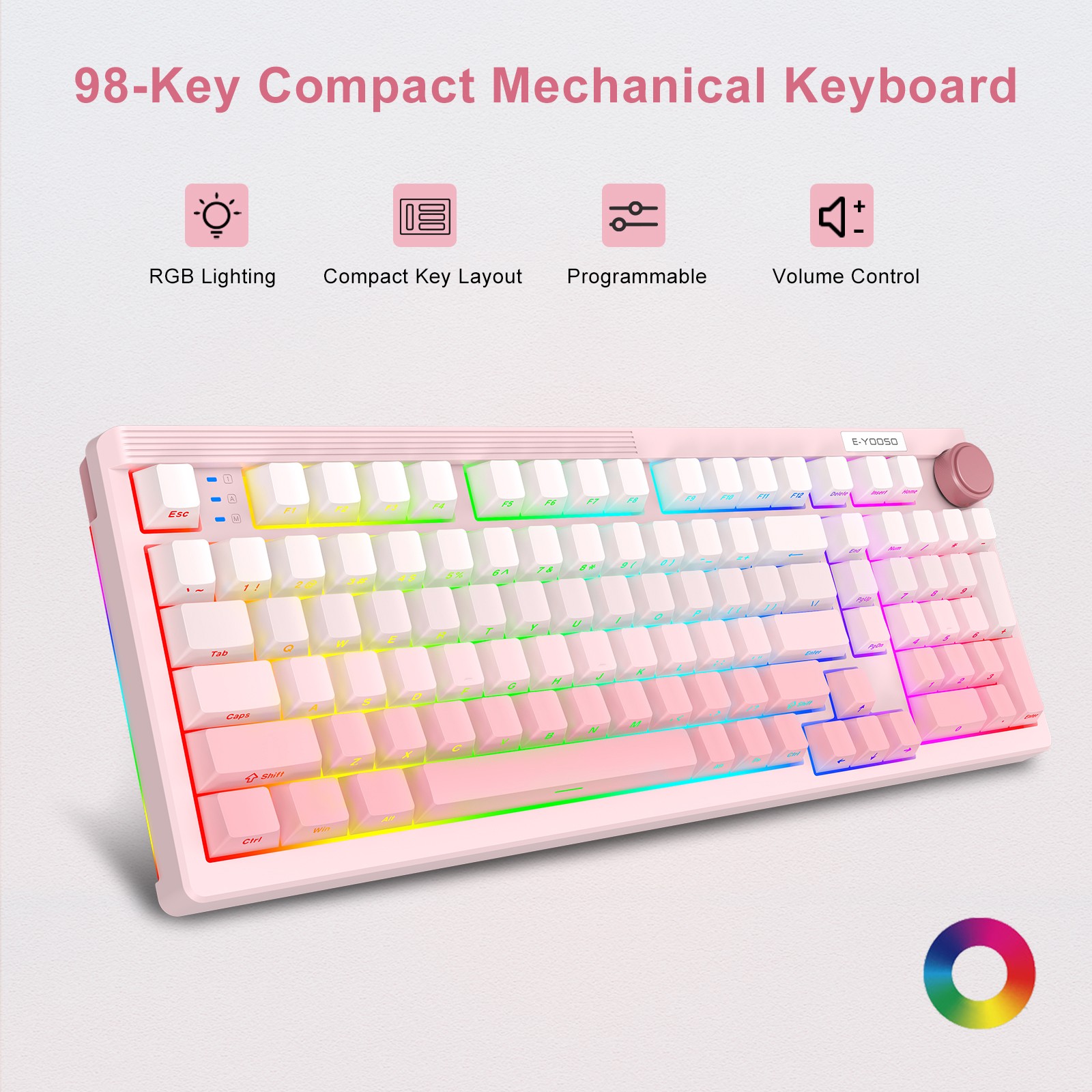 Gaming Keyboard E Yooso - คีย์บอร์ดเกมมิ่งแบบมีสาย E-YOOSO 98 ปุ่ม รองรับสามโหมด แบตเตอรี่