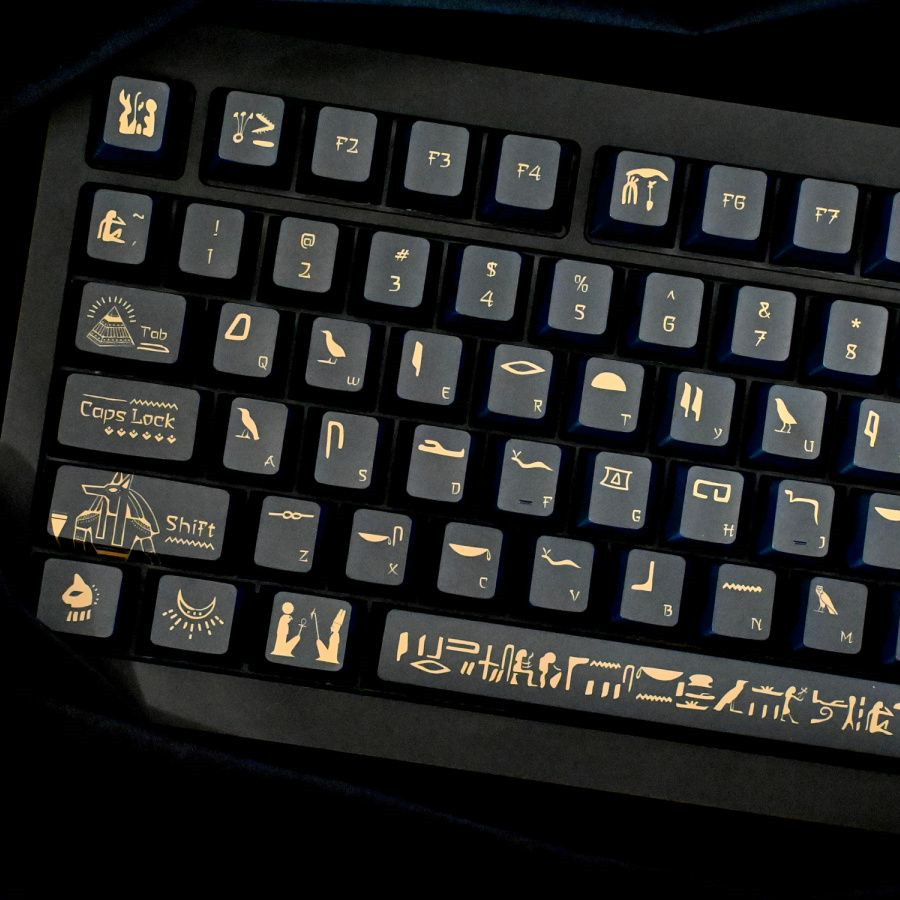 Keyboard Gaming Black - คีย์142ฟาโรห์ keycap PBT วัสดุเชอร์รี่โปรไฟล์สีดำทองสีย้อมระเหิดรูปแบบ ANSI สำหรับคีย์บอร์ดเกมกล