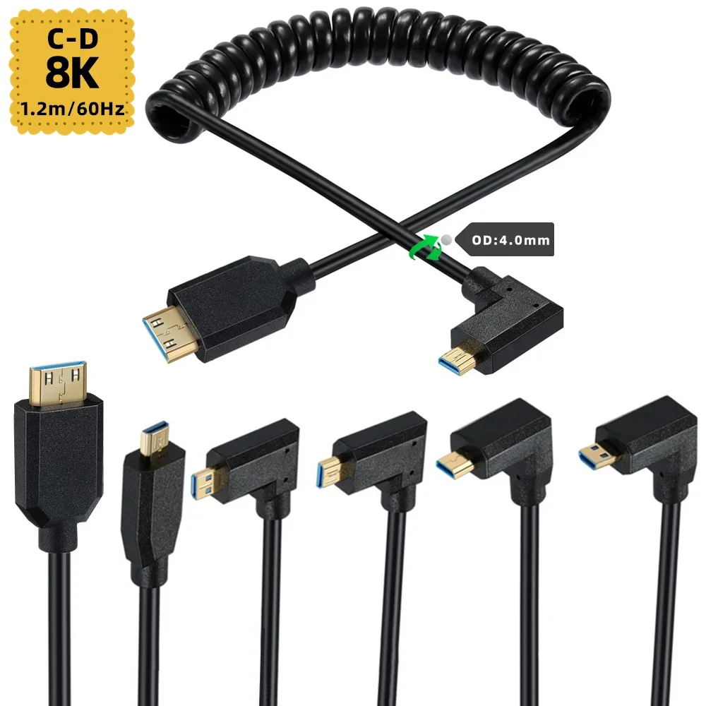 Coiled Usb Cable - 2.1 เวอร์ชัน 8K@60Hz 4K@120Hz สายเคเบิลอะแดปเตอร์เชื่อมต่อแบบ Micro