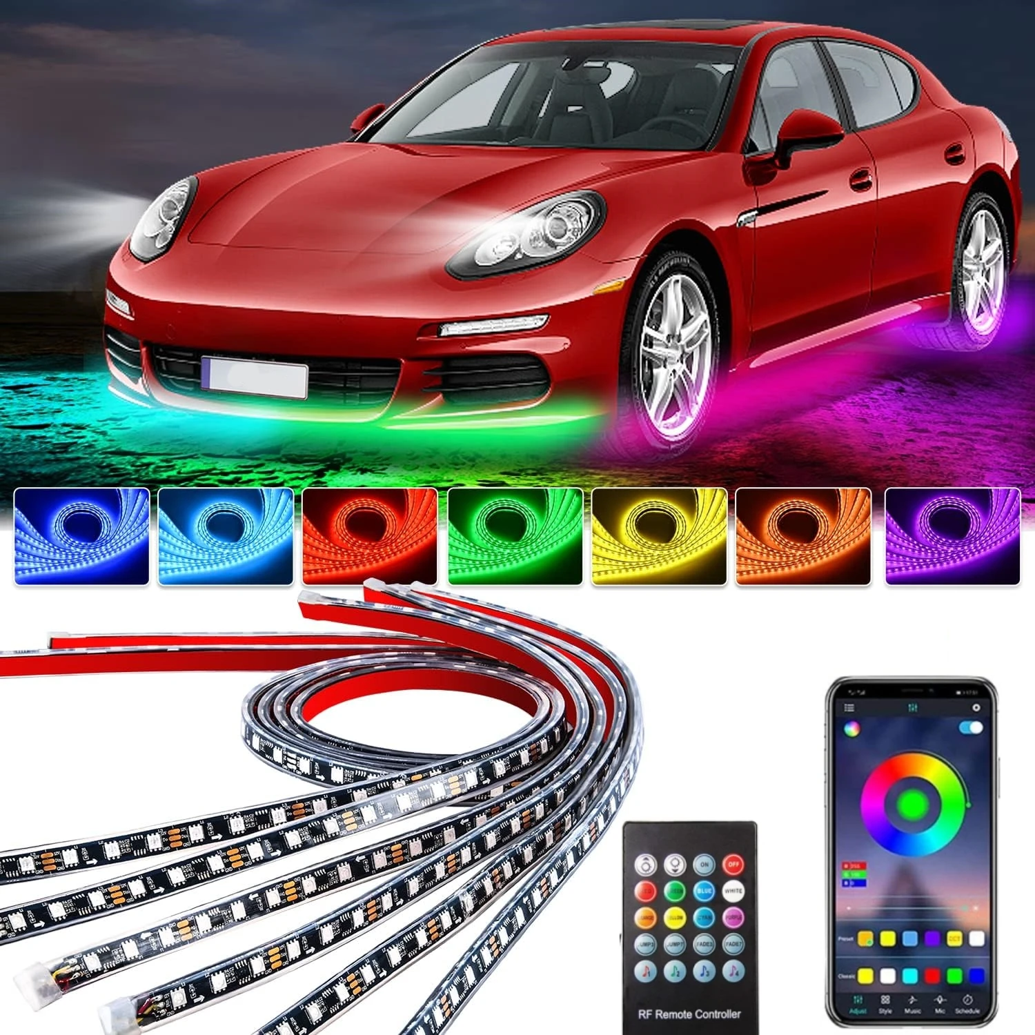 Rgb Underglow Strip - ไฟนีออนส่องสว่างใต้แถบไฟ LED ยืดหยุ่นได้โคมไฟบรรยากาศภายในตัวรีโมท/แอป RGB สีฝันตกแต่งอัตโนมัติ