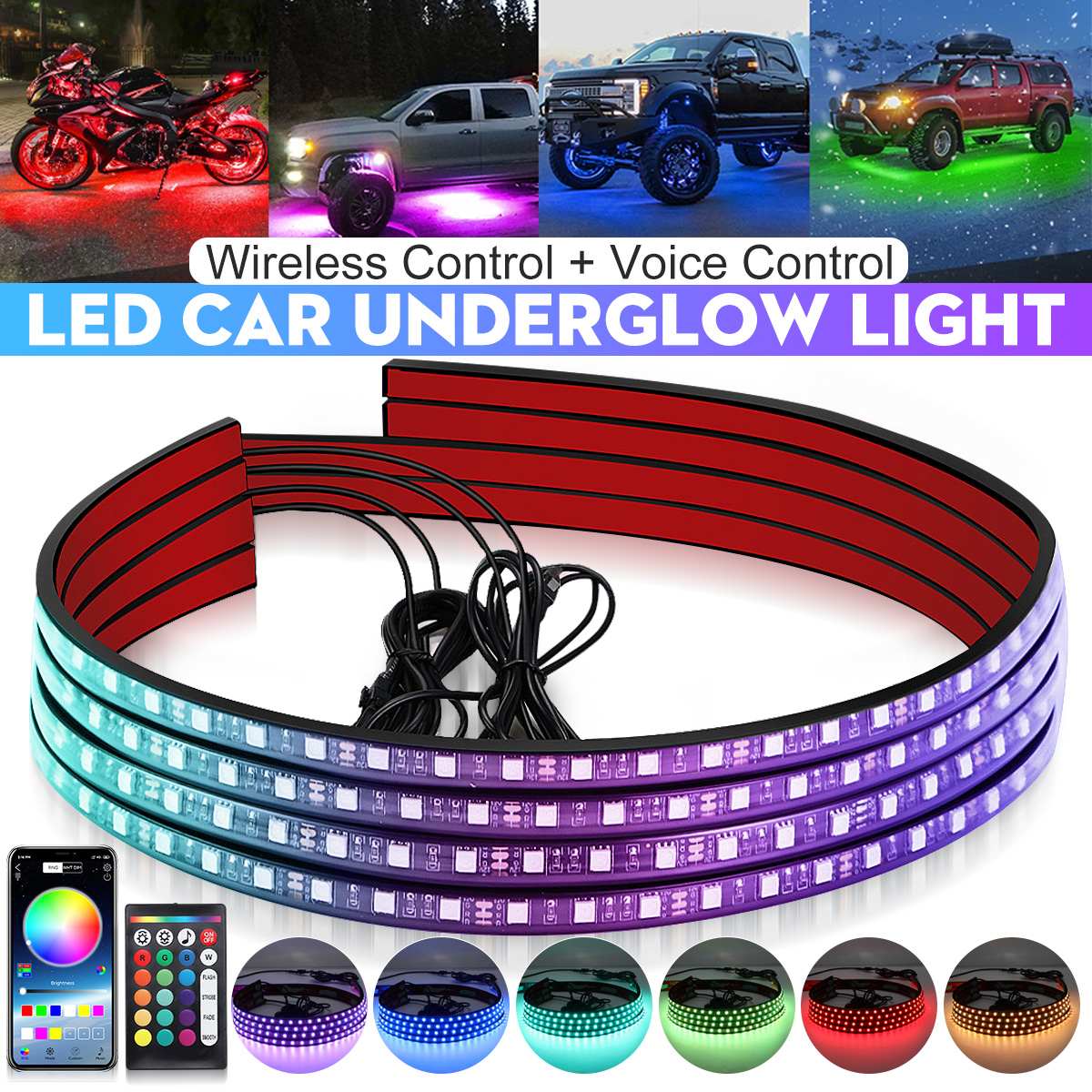 Rgb Underglow Strip - ไร้สาย LED รถยืดหยุ่น Underglow Strip Light
