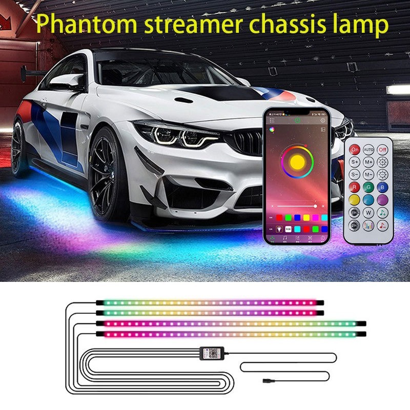 Rgb Underglow Strip - ไฟตกแต่งใต้ท้องรถยนต์แบบยืดหยุ่น 4in1 แถบไฟ LED ควบคุมผ่านรีโมทและแอปพลิเคชัน ไฟนีออน