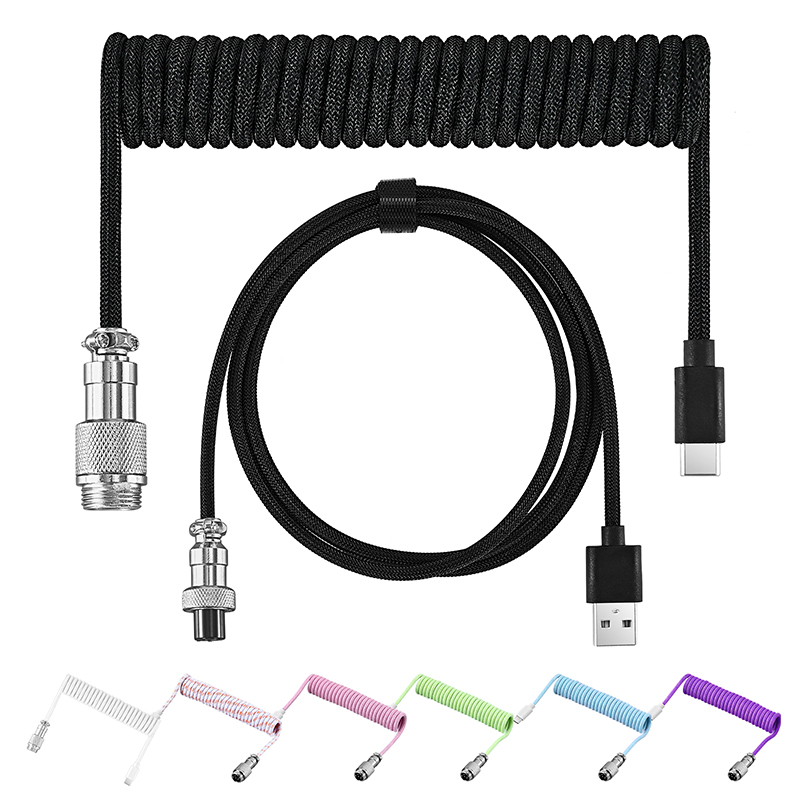 Coiled Usb Cable - สายคีย์บอร์ดแบบขดลวดชนิด Type-C ถึง USB-A ขั้วต่อแบบถอดได้ สายถักสำหรับคีย์บอร์ดเกมมิ่ง