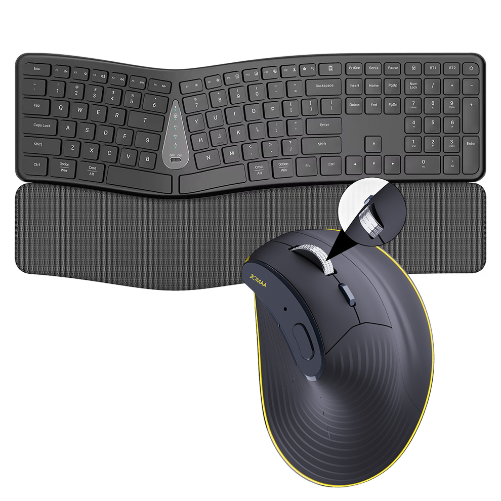 Gaming Keyboard Mouse Set - ชุดคีย์บอร์ดและเมาส์ไร้สาย 2.4G, การพิมพ์ที่สะดวกสบายเป็นธรรมชาติ, ที่พักฝ่ามือ, ชุดคีย์บอร์ดบลูทูธแบบชาร์จได้สำหรับหลายอุปกรณ์