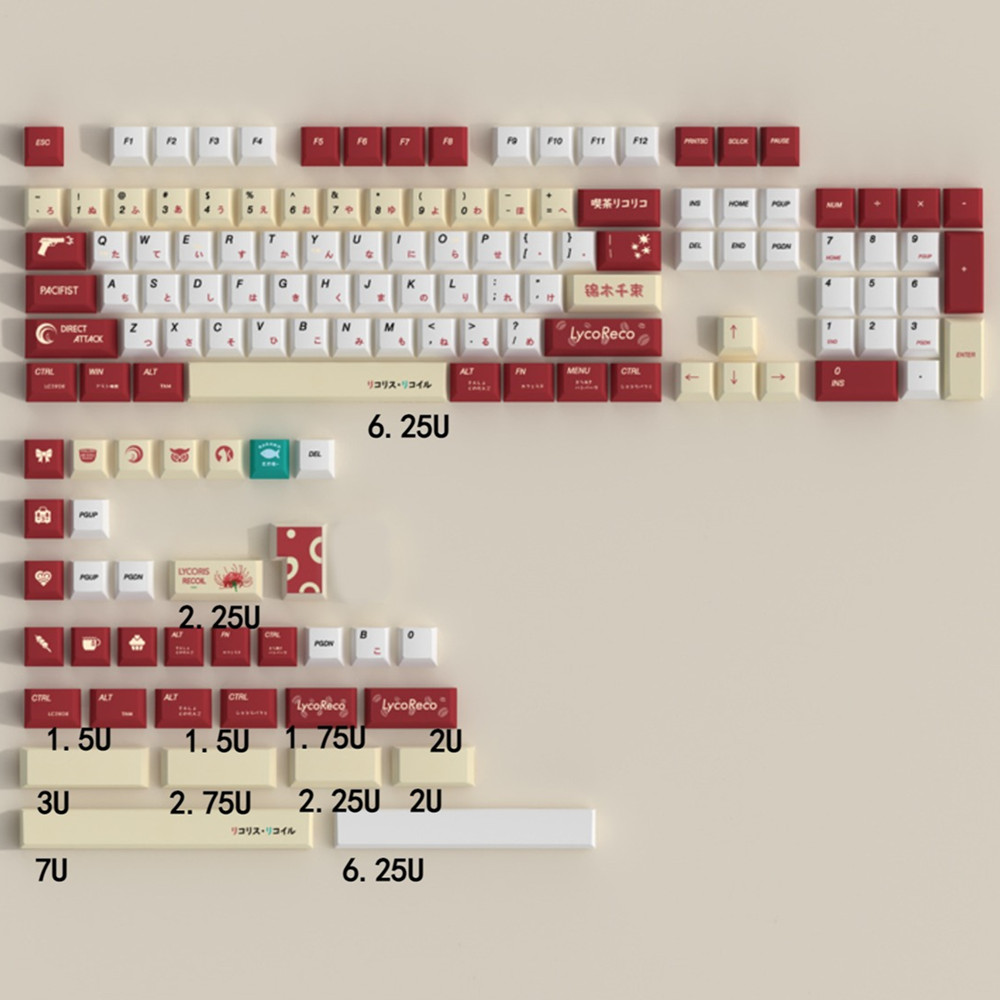 Gaming Keyboard Bluetooth - คีย์แคปอะนิเมะ Lycoris Recoil แบบ PBT โปรไฟล์เชอร์รี่