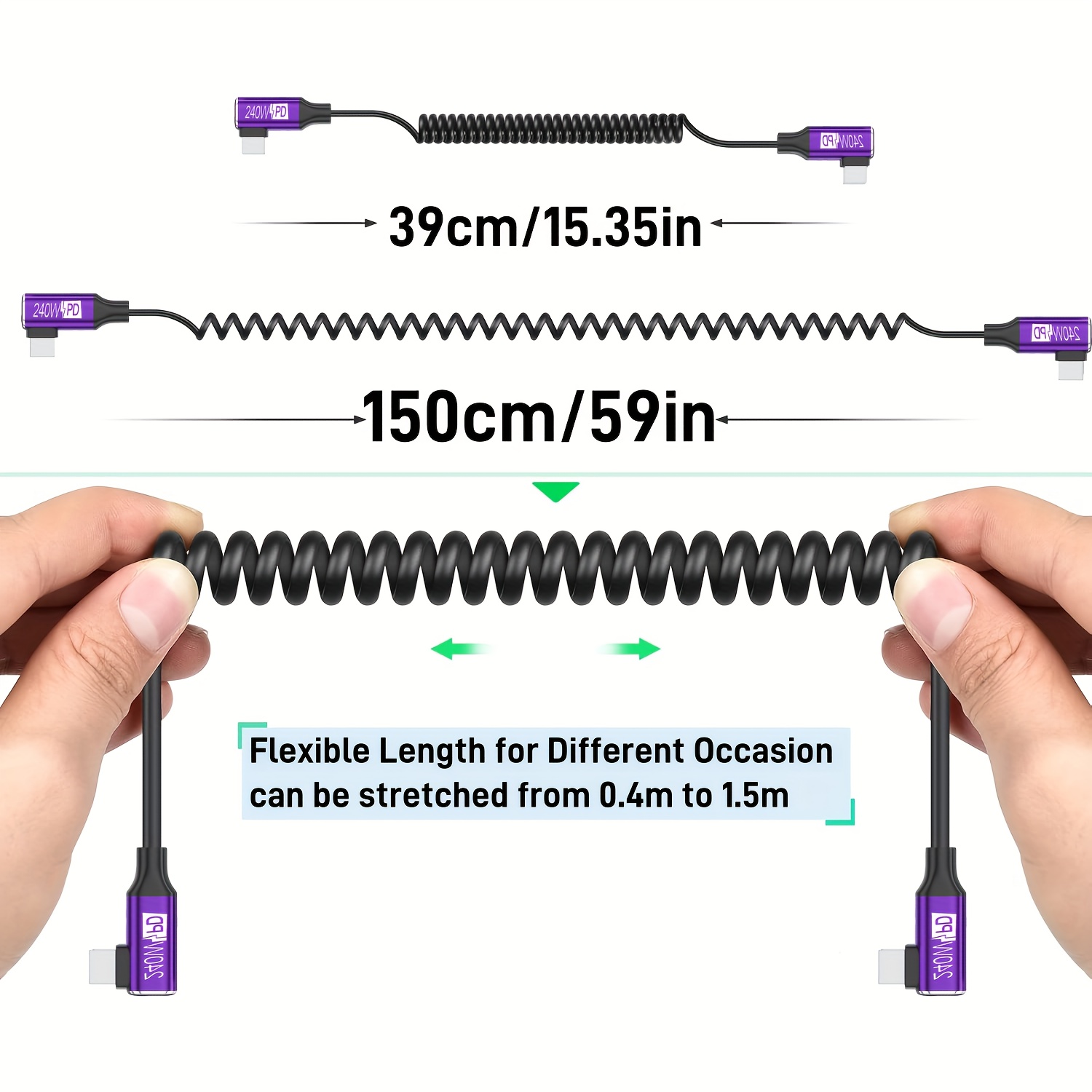 สายชาร์จเร็วแบบขด 240W PD Type - Coiled Usb Cable บทวิจารณ์และราคา