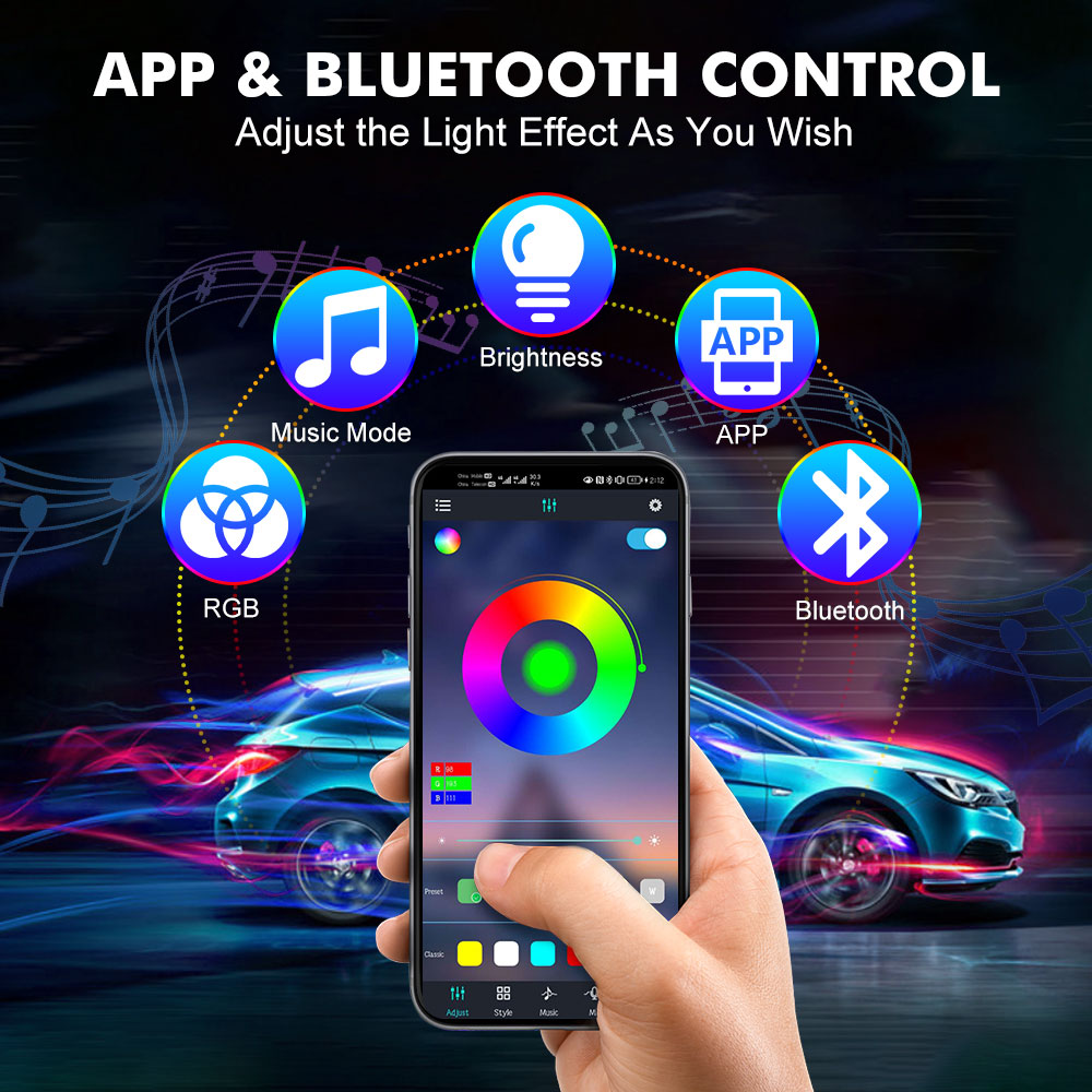 นีออน LED ภายในรถ APP เพลงรีโม - Rgb Underglow Strip บทวิจารณ์และราคา